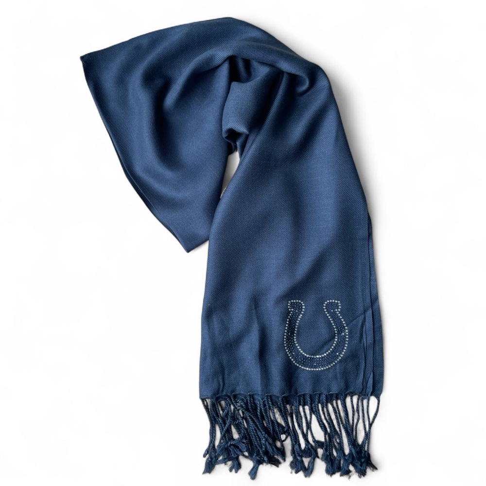 Indianapolis Colts Fringed Scarf 27” X 66” Rhinestone Bling Horseshoe